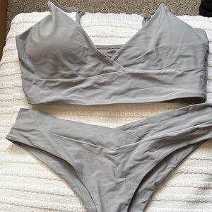 SHEIN Gray Wrap-Style Swimsuit Set